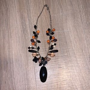 Black & orange beaded heavy goth necklace